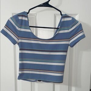 Blue Striped Crop Top